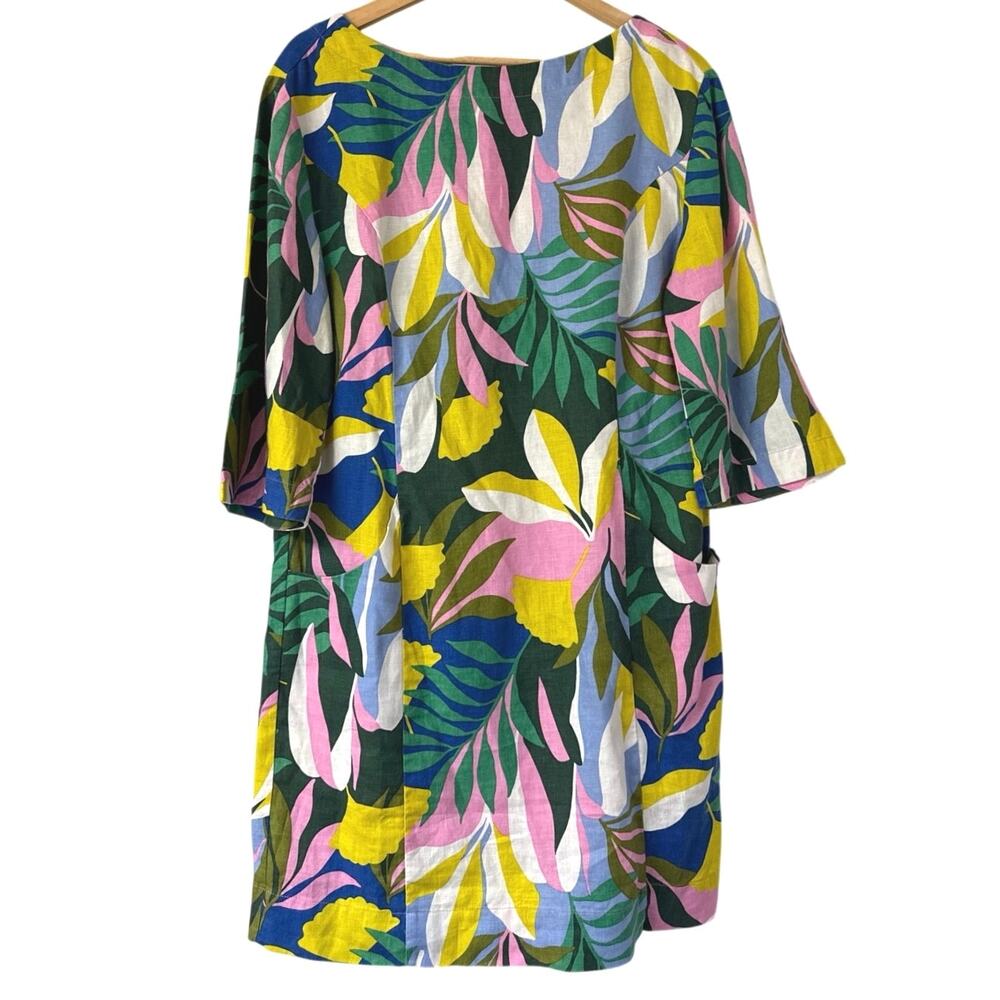 Boden Laurie Linen Shift Dress Womens Size 8R Multi Color Plum Blossom Tropical - Picture 2 of 11